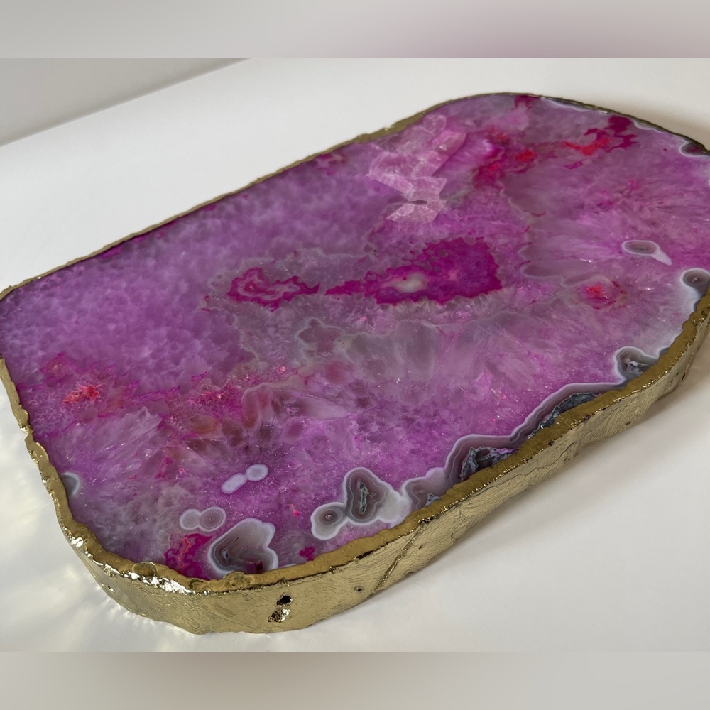 Pink Large Agate with Gold Edge Platter Tray